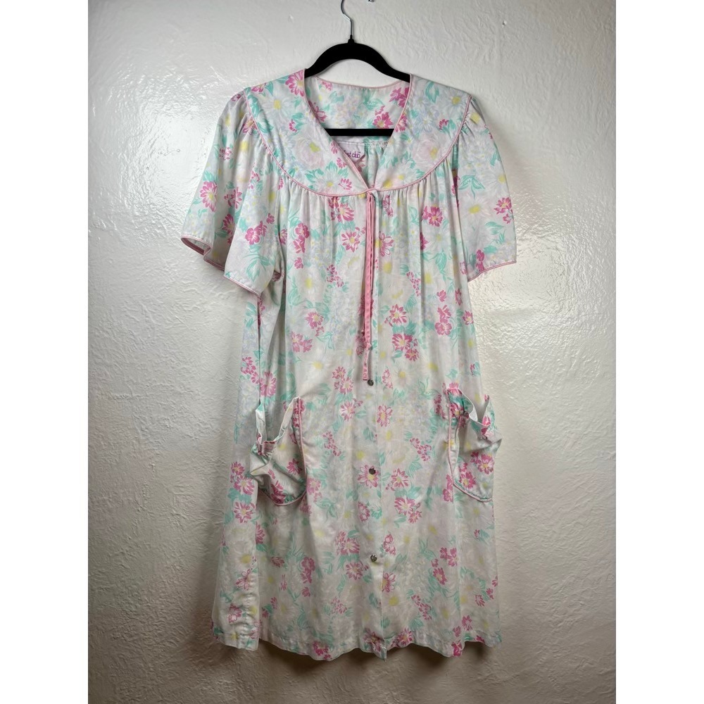 VTG The Breakfast Club House Dress Women 2X Snap Front Cottagecore Grandmacore